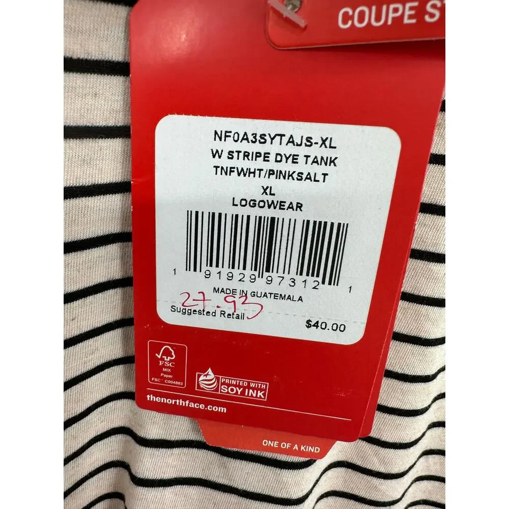 The North Face Top Women XL NWT White Pink Salt Stripe Dye Sleeveless Tank - Picture 6 of 9